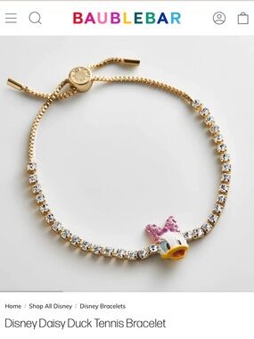 Disney Daisy Duck Gold Bracelet with Pink Bow and Clear Crystals